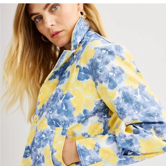 Cropped Floral Yellow and Blue Trench - Picture 1 of 13